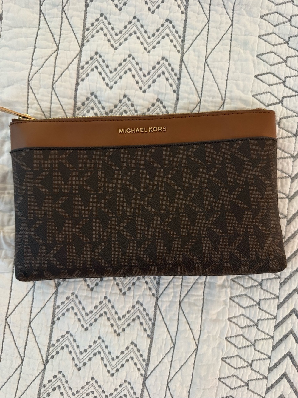 Michael Kors Brown and Tan MK Logo Toiletry Pouch